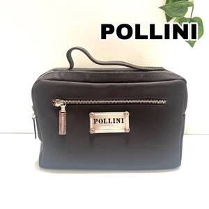 【極美品】POLLINI ポリーニ セカンドバッグ ダークブラウン メンズ