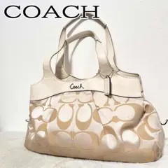 美品✨COACHコーチセミショルダーバッグトートバッグホワイト白シグネチャー総柄