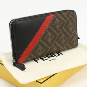 中古良品フェンディFENDI ダイアゴナル ジップアラウンド長財布 7M0210 A9XS ブラウン ランク：A us-2 レディース