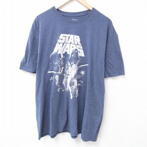 XL/古着 半袖 Tシャツ メンズ スターウォーズ STAR WARS ルーク ダースベイダー 大きいサイズ クルーネック 薄紺 ネイビー 霜降り 24aug10