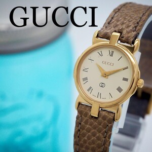 89 GUCCI レディース腕時計 ホワイト ブラウン 3400 ゴールド