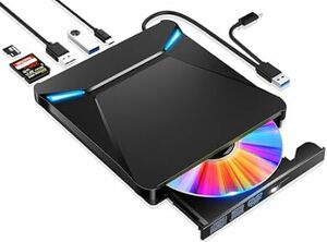 DVDドライブ 外付け 【6In1新モデル・多機能・USB3.0】 CD/DVDプレイヤー 薄型 ポータブルドライブ typeC/