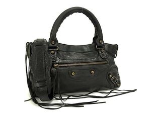 1円 BALENCIAGA バレンシアガ 103208 ザ・ファースト レザー 2WAY ハンドバッグ トート ショルダー 肩掛け レディース ブラック系 BJ6623