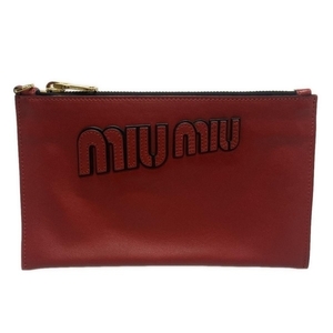 ミュウミュウ miumiu クラッチバッグ 5N1890 ロゴ レザー レッド バッグ