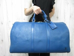 極美品 LOUIS VUITTON ルイヴィトン エピ キーポル50 トレドブルー ボストンバッグ ハンド バッグ M42965 レザー 青 A4可 メンズ 76748