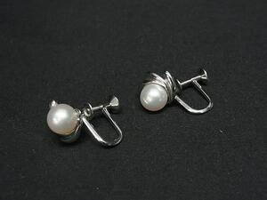 1円 ■極美品■ MIKIMOTO ミキモト 本真珠 アコヤ真珠 パール 約8mm ネジ式 イヤリング アクセサリー アイボリー系×シルバー系 FL2052