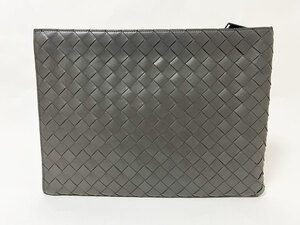 送料無料 BOTTEGA VENETA ボッテガ ヴェネタ イントレチャート クラッチバッグ セカンドバッグ L字ファスナー レザー グレー