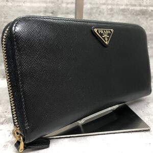 【極美品】現行 プラダ PRADA 長財布 ジッピーウォレット ラウンドファスナー サフィアーノ レザー 三角ロゴ メンズ ブラック ビジネス