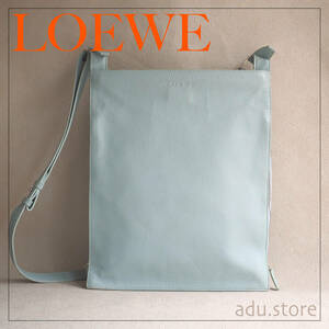 美品★ ロエベ LOEWE レザー ショルダーバッグ ポシェット ライトブルー 水色 ロゴ レディース メンズ ブランド 斜めがけ