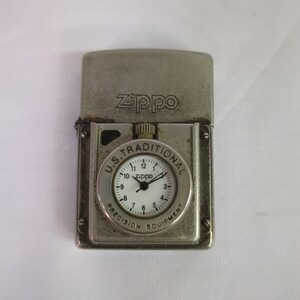 #1042 ZIPPO TIME LIGHT U.S.TRADITIONAL タイムライト 白文字盤 脱着式時計 電池切れ オイルライター ジッポ－ 廃版 激レア 希少