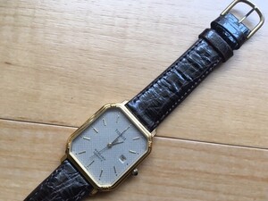 良品 希少 レア ヴィンテージ TISSOT ティソ SWISS STYLIST デイト スクエア グレー×ゴールド クオーツ メンズ 腕時計