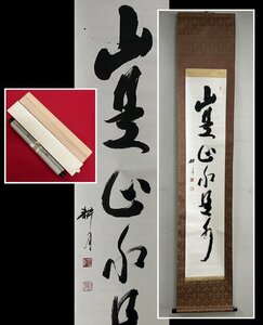 【千寿】臨済宗 妙心寺 谷耕月 山是山水是水 紙本 d153◆箱/茶道具/古美術/時代品/掛軸/100016595