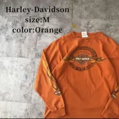 Harley-Davidson 長袖Tシャツ オレンジ M アメカジ