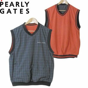 パーリーゲイツPEARLY GATES■【良品】 リバーシブル ベスト プルオーバー■5■オレンジ/ネイビー ※NK4o11196