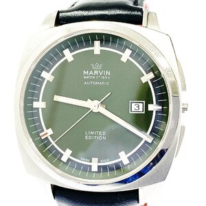 【1円スタート】【訳あり品】MARVIN マーヴィン M120-13 MALTON マルトン SS×革ベルト グリーン系文字盤 自動巻き メンズ腕時計 345119