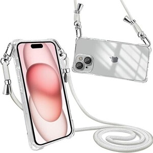 iPhone15 ケース ショルダー クリア 肩掛け 首掛け アイフォン15 スマホケース 斜めかけケース カバー 耐衝撃 軽量薄