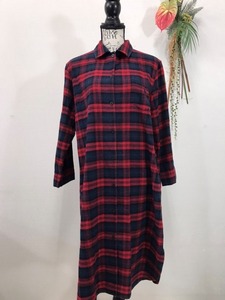 3096　【　RALPH LAUREN　】　チェックロングシャツワンピース　コットン100%　　サイズ：Ｌ　色：レッドチェック柄