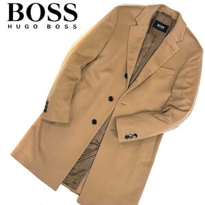 良品!!HUGO BOSS 高級 光沢あるカシミヤ ウール生地スリムフィット long チェスターコート(38R)キャメルベージュ メンズ 紳士服 アウター