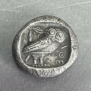 ◆ テトラドラクマ銀貨 古代ギリシャ銀貨 AOE アテナ フクロウ 直径2.5㎝ 重さ16.9g ◆