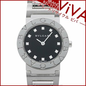 ブルガリ BVLGARI ブルガリブルガリ レディース 腕時計 ロゴあり BB26SS ダイヤ12P ブラック文字盤 SS 腕周り16.5cm 美品 新品仕上げ済み