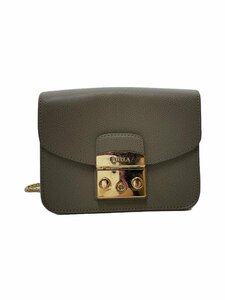 FURLA◆チェーンショルダー/ミニバッグ/ショルダーバッグ/レザー/GRY/無地