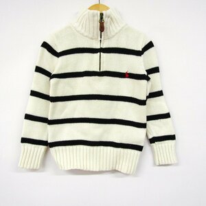 ポロバイラルフローレン 長袖セーター ジップ ボーダーニット キッズ 男の子用 4/4T 110/56サイズ ホワイト Polo by Ralph Lauren