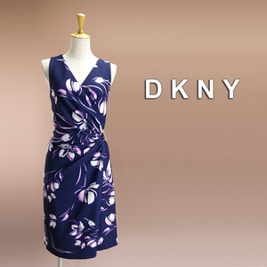 新品 DKNY 12/17号 ダナキャラン 紺 白 紫 花柄 ワンピース パーティドレス 大きいサイズ 結婚式 二次会 フォーマル お呼ばれ 凛47W2904