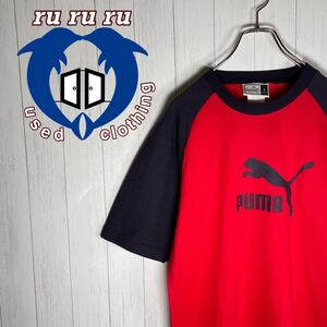 [古着]PUMA　半袖　Tシャツ　プリント　ラグラン　旧タグ　90s　赤　紺