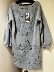 美品タグ有 グレースコンチネンタル カットワーク刺繍ワンピース 36size グレー GRACE CONTINENTAL ワンピース 定価33000円 