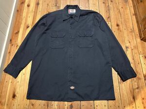 Dickies USA輸入 メンズL ネイビー　100円スタート　売り切り　ワークシャツ　古着　長袖シャツ ディッキーズ 無地 紺色　work