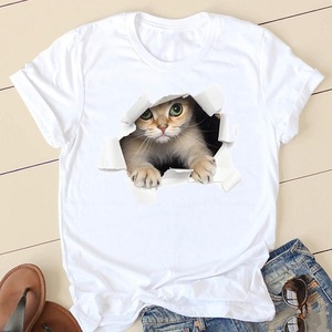 □猫ちゃんが可愛い♪3DプリントTシャツ☆クロネコちゃん 両手☆白★S M L 2L 3L 4L★ネコ CAT 動物☆レディース◆新品未使用◆☆送料0円☆