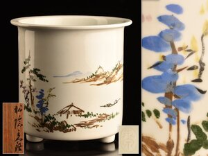 【流】古美術品 柏陰絵付 山水図煎茶瓶掛 幅26cm KZ468