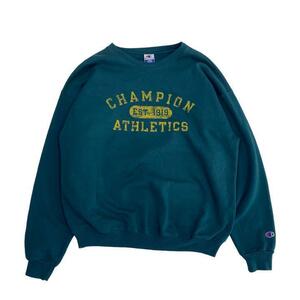 USA 古着 90s チャンピオン Champion 90年代 3段プリント トレーナー スウェット クルーネック グリーン L