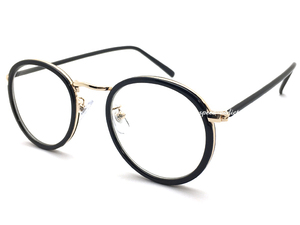 CLASSIC ROUND SUNGLASS BLACK/GOLD × CLEAR/クラシックラウンドサングラス黒縁コンビネーションフレーム丸眼鏡デスクワーククリアレンズ