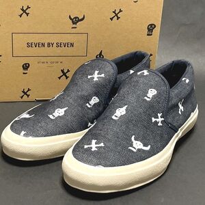 新品 SEVEN BY SEVEN MOCKA Skull embroidery セブン バイ セブン リジッドデニム スリッポン 26.0 濃紺 定価28,600円