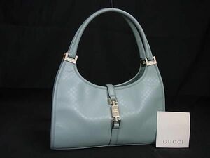 1円 ■美品■ GUCCI グッチ 002 1068 2404 マイクロGG ジャッキー レザー ハンドバッグ トートバッグ レディース ライトブルー系 AY4915