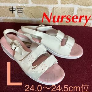 【売り切り!送料無料!】A-289 Nursery!ナースシューズ!L 24.0〜24.5cm!ストラップサンダル!看護師!病院!医院!受付!医療事務!中古!