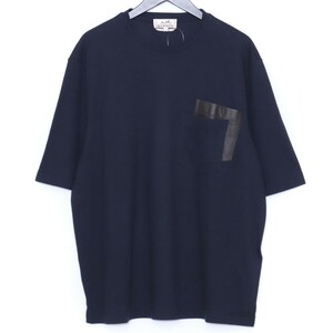 HERMES ショートスリーブレザーパッチポケットTシャツ Lサイズ ネイビー 467970HA エルメス 半袖カットソー 胸 コットンカシミア t-shirt