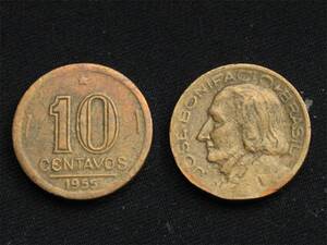 【ブラジル】 10センタボス 1955年　ブロンズ貨　最終発行年