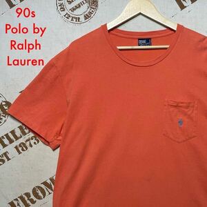 90s USA企画 Polo by Ralph Lauren ポケット Tシャツ　90年代 ポロバイラルフローレン 半袖 刺繍ワンポイント ポケT オールド ビンテージ