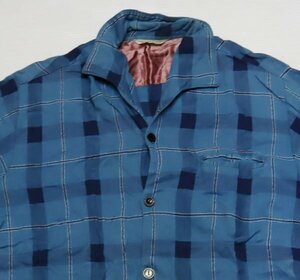 SS46オープンシャツUNKNOWNアメリカ古着アメリカ製コットンシャツ半袖シャツ50’SビンテージMボックスシャツROCKチェックシャツ/ロカビリー