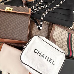 1円 全20点セット CHANEL トラベル ポーチ 美品有! GUCCI シェリー CELINE マカダム Ferragamo HUNTING チェーン ショルダー バッグ トート