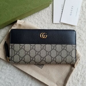 新品 GUCCI グッチ GG スプリーム ジップ アラウンド ウォレット 長財布 ベージュ/ブラック 456117 17WAG 1283