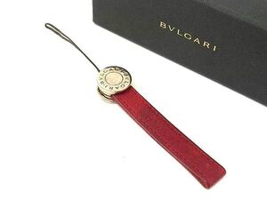 BVLGARI ブルガリブルガリ レザー ストラップ チャーム キーホルダー メンズ レディース レッド系×シルバー系 DG2148