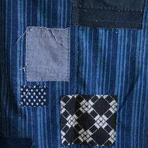 襤褸布古布藍染木綿つぎはぎクレイジーパターン布団皮縞模様絣ジャパンヴィンテージファブリックテキスタイルリメイク素材 boro fabric