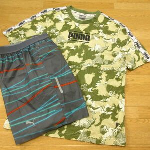 ◎PUMA プーマ M 上下セット◆ジャージ / 半袖 Tシャツ&ハーフ ショートパンツ◆メンズ 迷彩xグレー◆BA0312