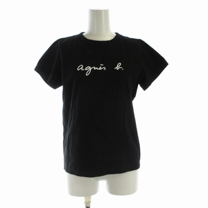 アニエスベー agnes b. ロゴTEE Tシャツ カットソー プリント 半袖 2 M 黒 ブラック /RO ■MA レディース