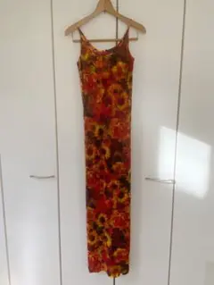 【超美品】韓国で購入 ヒマワリ柄のロングタイトチュールワンピース ドレス