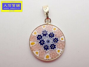 MURANO GLASS ムラーノグラス ペンダントトップ MILLEFIORI ミッレフィオーリ 19.2mm AG925 2.04g 中古B 【送料無料】 C-9186