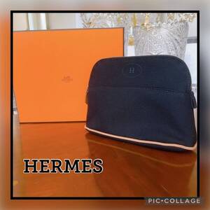 ●新品！未使用品●HERMES ボリードポーチ ブラック 黒 エルメス コットン 化粧ポーチ ギフト プレゼント 定番 シンプル 新生活 ギフト